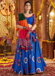 Traditional Blue Gamthi Real Mirror Work Viscose Cotton Chaniya Choli