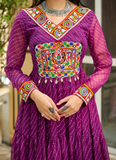 Traditional Gamthi Work Laheriya Printed Georgette Wine Gown For Women