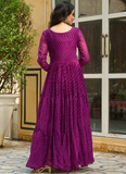 Traditional Gamthi Work Laheriya Printed Georgette Wine Gown For Women