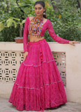 Traditional Gota Patti Work Georgette Pink Crop Top Navratri Outfit