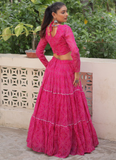 Traditional Gota Patti Work Georgette Pink Crop Top Navratri Outfit
