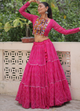 Traditional Gota Patti Work Georgette Pink Crop Top Navratri Outfit