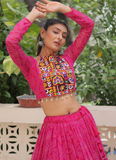 Traditional Gota Patti Work Georgette Pink Crop Top Navratri Outfit