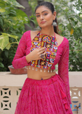 Traditional Gota Patti Work Georgette Pink Crop Top Navratri Outfit