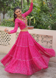 Traditional Gota Patti Work Georgette Pink Crop Top Navratri Outfit