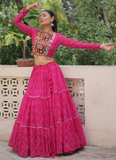 Traditional Gota Patti Work Georgette Pink Crop Top Navratri Outfit