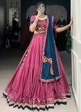 Traditional Thread Embroidery Gota Patti Pink Crepe Silk Lehenga Choli