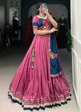 Traditional Thread Embroidery Gota Patti Pink Crepe Silk Lehenga Choli