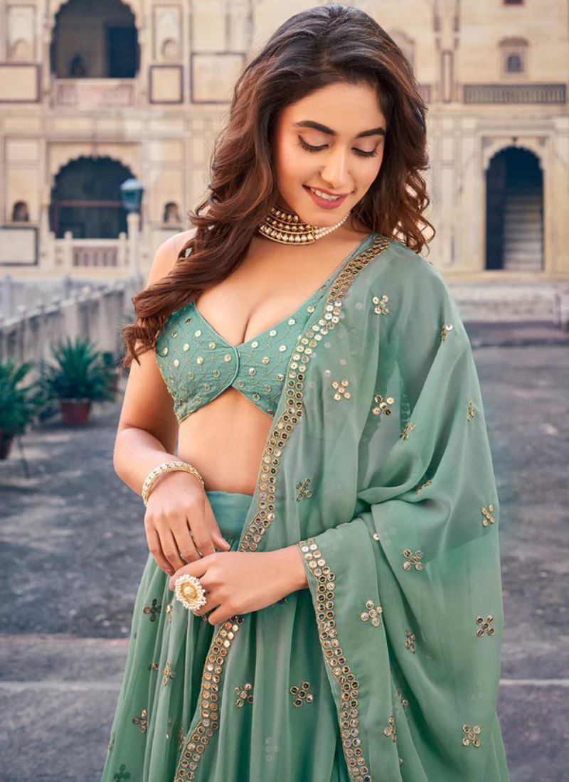 Traditional Wear Designer Sequence Work Georgette Green Lehenga Choli