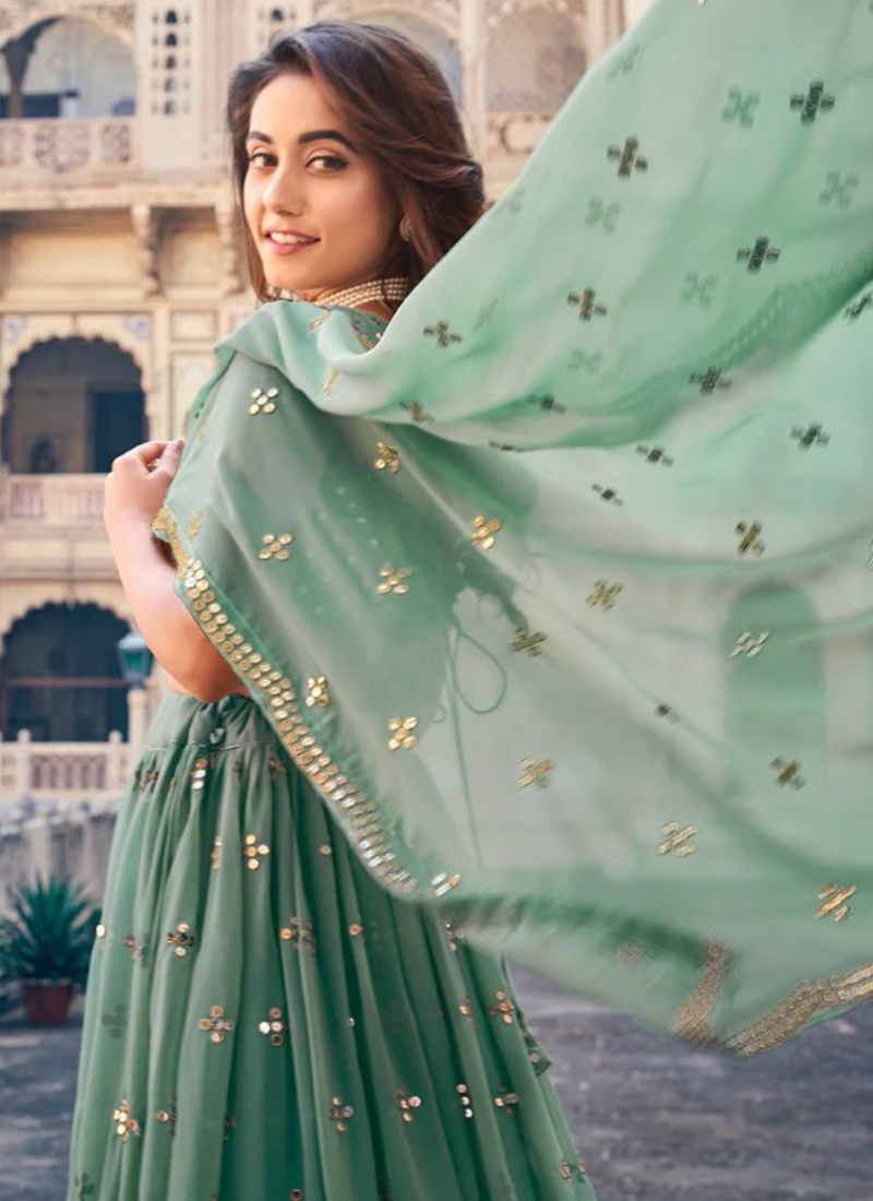 Traditional Wear Designer Sequence Work Georgette Green Lehenga Choli