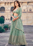 Traditional Wear Designer Sequence Work Georgette Green Lehenga Choli