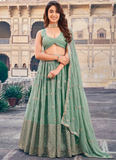 Traditional Wear Designer Sequence Work Georgette Green Lehenga Choli