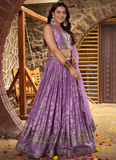 Traditional Zari Weaving Sequence Work Lavender Jacquard Silk Lehenga