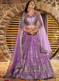 Traditional Zari Weaving Sequence Work Lavender Jacquard Silk Lehenga