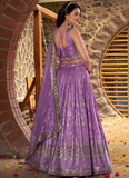 Traditional Zari Weaving Sequence Work Lavender Jacquard Silk Lehenga