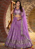 Traditional Zari Weaving Sequence Work Lavender Jacquard Silk Lehenga