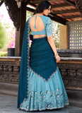 Trending Sky Blue Thread Embroidery Work Silk Lehenga Choli For Women
