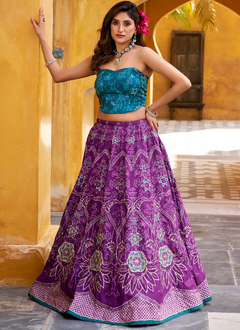 Vaishali Silk Printed With Beads Work Purple Lehenga With Fancy Choli