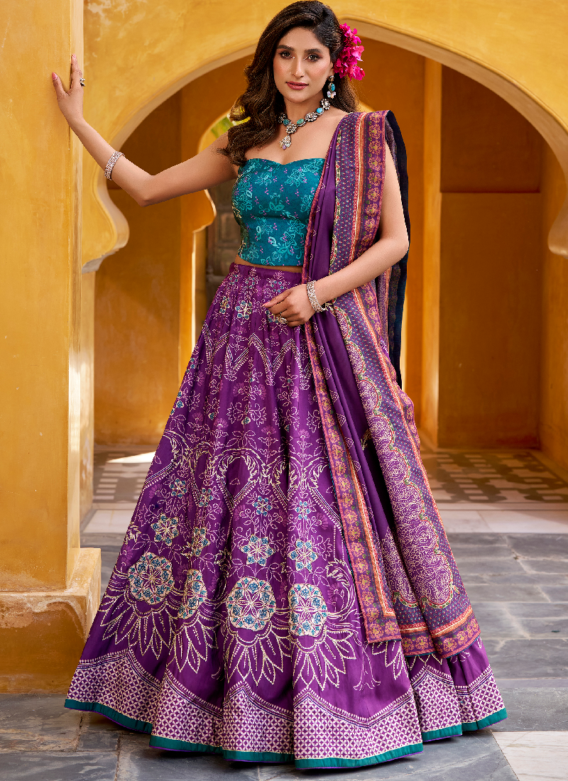 Vaishali Silk Printed With Beads Work Purple Lehenga With Fancy Choli