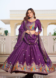 Vichitra Silk Sequence Embroidered Purple Lehenga Choli For Women