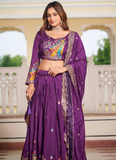 Vichitra Silk Sequence Embroidered Purple Lehenga Choli For Women