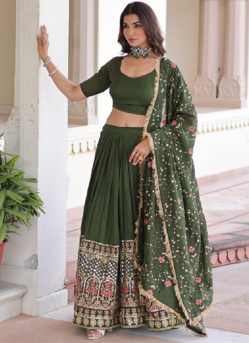 Vichitra Silk Sequence Work Green Lehenga Choli For Mehendi Function