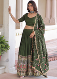 Vichitra Silk Sequence Work Green Lehenga Choli For Mehendi Function