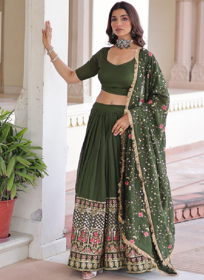 Vichitra Silk Sequence Work Green Lehenga Choli For Mehendi Function