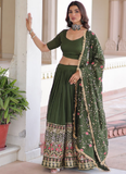 Vichitra Silk Sequence Work Green Lehenga Choli For Mehendi Function