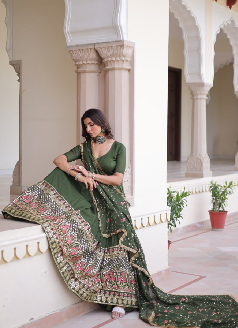 Vichitra Silk Sequence Work Green Lehenga Choli For Mehendi Function