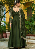 Vichitra Silk Thread Embroidered Mehendi Special Green Anarkali Gown