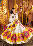 Viscose Cotton Gamthi Embroidery White Navratri Special Lehenga Choli