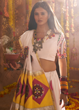 Viscose Cotton Gamthi Embroidery White Navratri Special Lehenga Choli