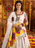 Viscose Cotton Gamthi Embroidery White Navratri Special Lehenga Choli