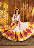 Viscose Cotton Gamthi Embroidery White Navratri Special Lehenga Choli