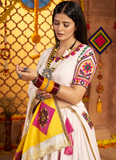 Viscose Cotton Gamthi Embroidery White Navratri Special Lehenga Choli