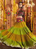 Viscose Cotton Real Mirror Gamthi Work Multi Color Navratri Lehenga