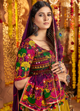 Viscose Cotton Real Mirror Gamthi Work Multi Color Navratri Lehenga