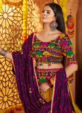 Viscose Cotton Real Mirror Gamthi Work Multi Color Navratri Lehenga