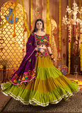 Viscose Cotton Real Mirror Gamthi Work Multi Color Navratri Lehenga