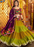 Viscose Cotton Real Mirror Gamthi Work Multi Color Navratri Lehenga