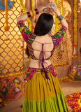 Viscose Cotton Real Mirror Gamthi Work Multi Color Navratri Lehenga