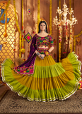 Viscose Cotton Real Mirror Gamthi Work Multi Color Navratri Lehenga