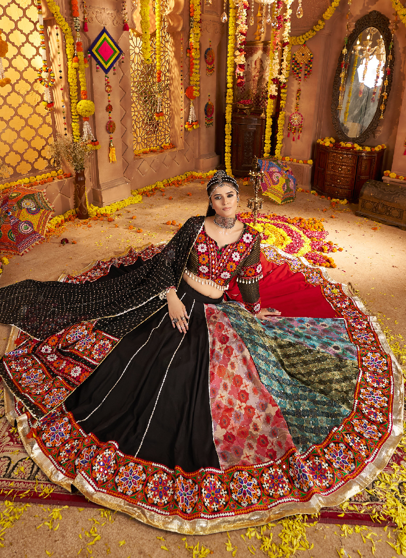 Viscose Rayon Real Mirror Work Multi Color Lehenga Choli For Navratri