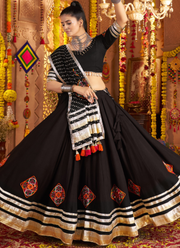 Viscose Rayon Thread Embroidered Black Ghagra Choli For Navratri