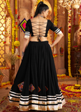 Viscose Rayon Thread Embroidered Black Ghagra Choli For Navratri
