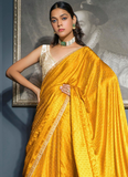 Viscose Satin Zari Weaving Haldi Special Yellow Saree With Blouse