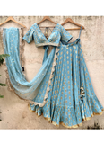 Viscose Zari Weaving Work Turkish Blue Ruffle Style Lehenga Choli