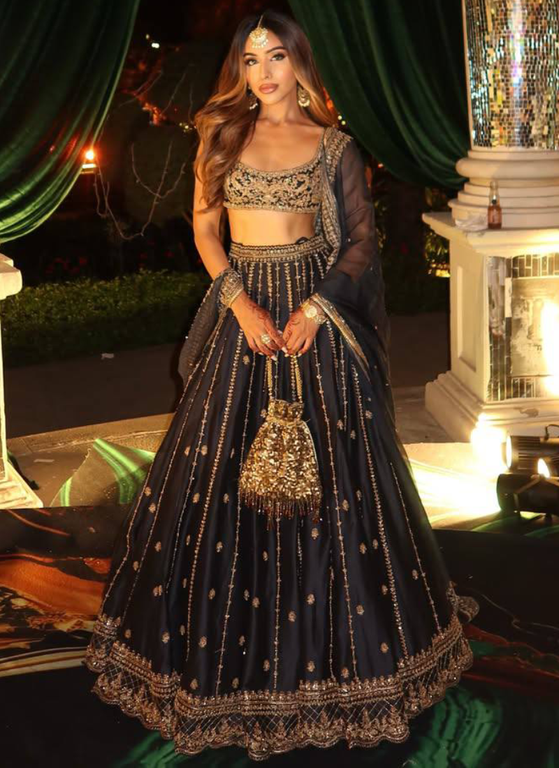 Wedding Reception Wear Black Sequin Embroidered Crepe Lehenga Choli