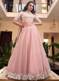 Wedding Wear Silk Light Pink Thread Sequence Work Lehenga Choli